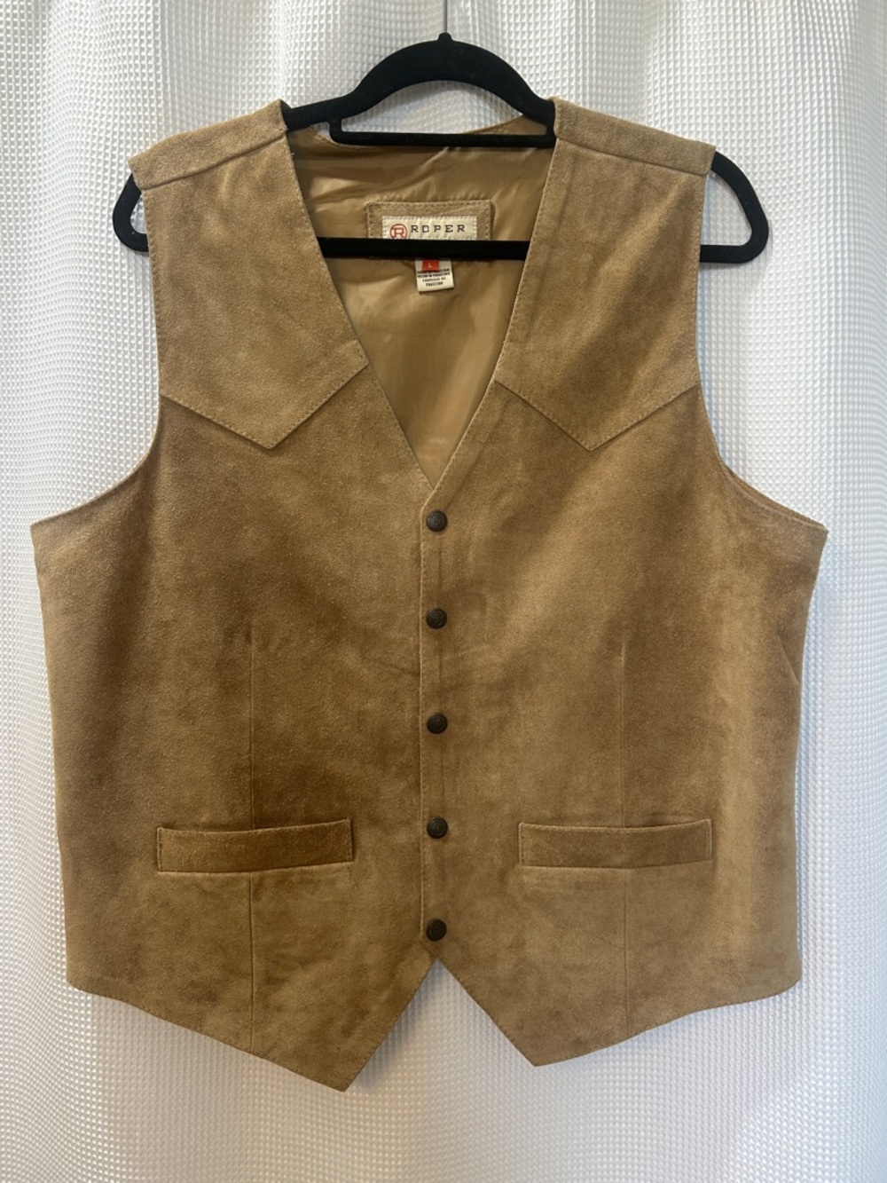 Roper Men's Tan Silky Cow Suede Leather Western Vest L